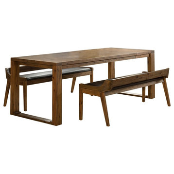 Rasmus 3-Piece Dining Set, Table/2 Benches, Chestnut Wire-Brush