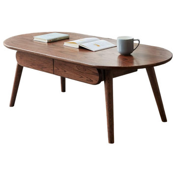Traditional Coffee Table, Spacious Storage Drawers & Rounded Top, Natural Oak