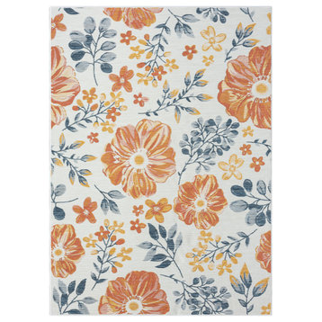Melody Tropical Floral Reversible Indoor/Outdoor Rug, Orange Blue 7'10" x 9'10"