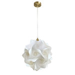 EQ Light - Hado Pendant Light, Gold, Extra Large - The Hado Pendant Light makes a stunning accent piece in a dining room, entryway or kitchen. This elegant pendant light has silver steel construction and a spherical shade made from white spiral polypropylene pieces. Hang it in a contemporary style home for a cohesive look.