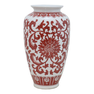 conversation Delegation Melodious 15" Red and White Floral Design Ceramic Vase - Traditional - Vases - by  Elandecor | Houzz