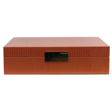 Addison Ross Large Orange Croc Lacquer Box With Gold