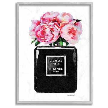 Stupell Industries Glam Perfume Bottle Flower Black Peony Pink, 16 x 20