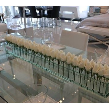 48' glass arrangement with silk white roses handmade