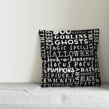 Halloween Words Black 16"x16" Throw Pillow