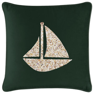 Sparkles Home Shell Sailboat Pillow, Emerald Velvet, 20x20