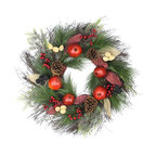 24" Autumn Harvest Mixed Pine Berry and Nut Thanksgiving Fall Wreath, Unlit