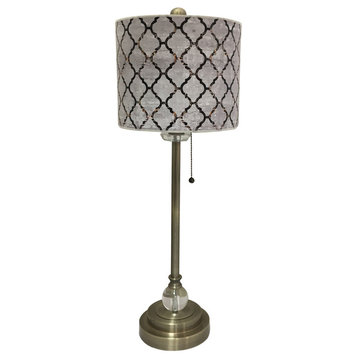 28" Crystal Buffet Lamp With Moroccan Tile Textured Shade, Antique Brass, Single