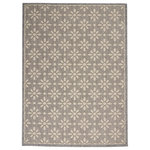 Nourison - Nourison Palamos French Country Floral Grey 7' x 10' Indoor Outdoor Area Rug - Creamy flowers pop on this charming area rug from the Palamos Collection. High-low pile adds texture and dimensionality. Narrow self-border; beautifully versatile in soft grey with cream floral detail.