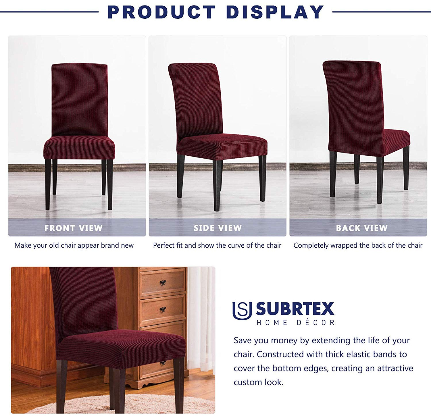 Subrtex Dyed Jacquard Stretch Dining Room Chair Slipcovers, 2pcs ...