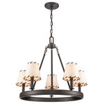 Elk Home - Marion 24.5'' Wide 5-Light Chandelier Oil Rubbed Bronze - The Marion collection is a testament to simple elegance, featuring clean lines and an oil rubbed bronze finish. The fine yet robust metalwork beautifully supports textured paper lampshades, hand-lashed with a faux leather trim, paying homage to traditional lodge and Southwestern aesthetics. 5 light Candelabra - E12 bulb required, not included.