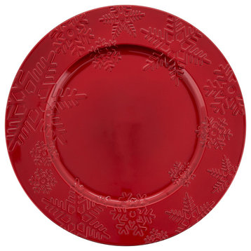 Charger Plates With Snowflake Design, Set of 4, Red