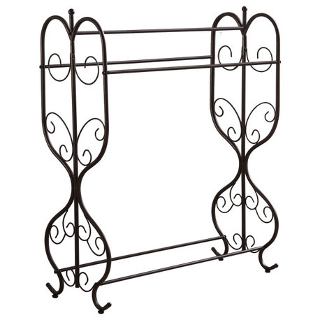 Freestanding Pewter Metal Towel Rack Stand, Blanket Rack