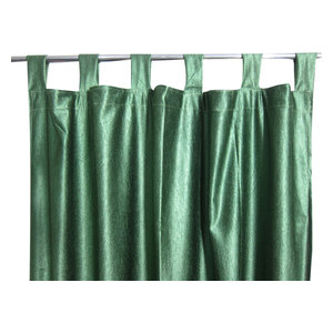 Mogul Interior - Two Pine Green Window Curtains Indian Sari Drapes Panel - Curtains