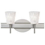 Besa Lighting - Besa Lighting 2SW-5125GL-LED-SN Nico 4 - 14.63" 10W 2 LED Bath Vanity - Nico 4 features a tapered drum shape that fits beautifully in transitional spaces. Our Clear Stone glass is a clear blown glass with an outer texture of coarse sandstone. Inspired by the elements of nature, the appearance of the surface resembles the beautiful cut patterning melting ice over a rock formation. This blown glass is handcrafted by a skilled artisan, utilizing century old techniques that have been passed down from generation to generation. Each piece of this decor has its own artistic nature that can be individually appreciated. The vanity fixture is equipped with decorative lamp holders, removable finials, linear rectangular housing, and a removable low profile oval canopy cover. These stylish and functional luminaries are offered in a beautiful Chrome finish.  Mounting Direction: Horizontal  Shade Included: TRUE  Dimable: TRUE  Color Temperature:   Lumens: 450  CRI: +  Rated Life: 25000 HoursNico 4 14.63" 10W 2 LED Bath Vanity Chrome Glitter Stone GlassUL: Suitable for damp locations, *Energy Star Qualified: n/a  *ADA Certified: n/a  *Number of Lights: Lamp: 2-*Wattage:5w LED bulb(s) *Bulb Included:Yes *Bulb Type:LED *Finish Type:Chrome