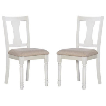 Home Square 2 Piece Wood Dining Side Chairs Set in White and Tan