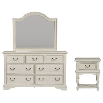 3 Piece Country Style Set Dresser with Mirror and Shelf Nightstand