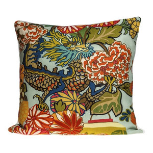 Schumacher Chiang Mai Dragon Pillow Cover Ebony Contemporary