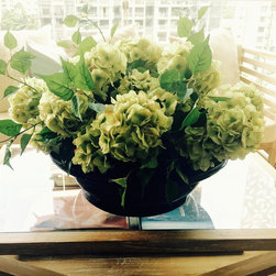 Hydrangea arrangement in wooden bowl - Artificial Flowers, Plants & Trees