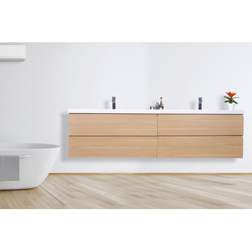 MOB 84" Double Sink Wall Mounted Vanity, Acrylic Sink, White Oak