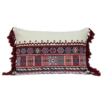 Multicolor Lumbar Throw Pillow With Tassels