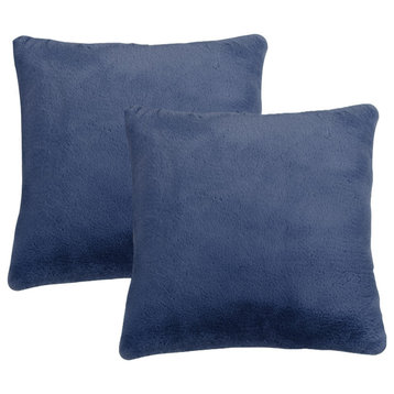 Fox Faux Fur Throw Pillow Covers, Set of 2, Dark Blue