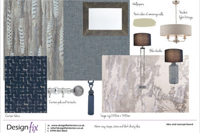 Lounge design in dusky blue and taupe