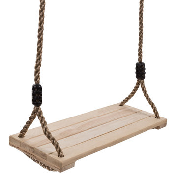 Wooden Swing, Outdoor Flat Bench Seat, Adjustable Nylon Rope