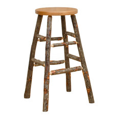 Furniture Barn USA - Rustic Hickory Kitchen Stool With Round Top, Bar Height - Bar Stools and Counter Stools