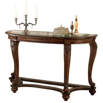 Classic Console Table, Half Moon Design With Unique Carved Curved Legs, Brown