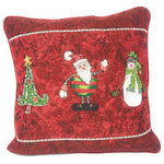Tache Home Fashion - Here Comes Santa Claus Vintage Woven Tapestry Cushion Throw Pillow Cover, 1 Piec - Size: 16 x 16". Liven up your living and dining space with these bright and festive linens to fill your home with the holiday spirit. This cushion cover features Santa Claus in the center with a decorated Christmas tree and a snowman, surrounded by a deep red background with small black swirly details all around the cover and a thin white border. The back of the cover is a solid red to complement the front.