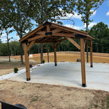Cedar Pavilion Kit Assembly by the Pond – Little Rock, AR