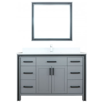 48" Gray Bathroom Vanity With Sink, White Marble
