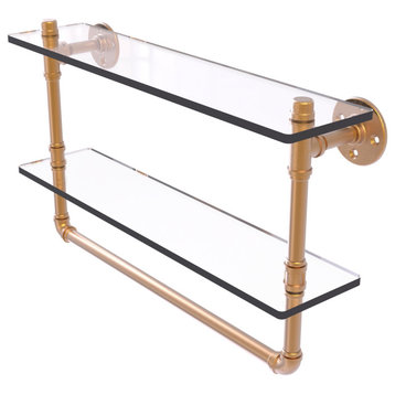 Pipeline Doulbe Glass Shelf with Towel Bar, Brushed Bronze, 22"