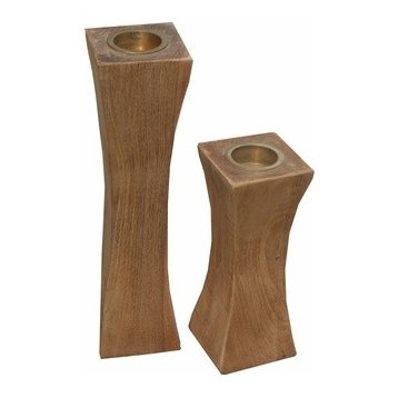 Slim Recycled Teak Wood Candleholder, 2-Piece Set
