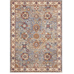 Nourison - Reseda Area Rug, Sky, 5'3"x7'6" - This enticing old world floral design is undeniably enchanting when presented in beguiling shades of sky blue, cream and crimson. Created from a wonderfully enduring yet incredibly soft and shiny polyester blend for long wear and low maintenance, this Reseda area rug from Nourison is both a sensible and stupendous way to artfully accentuate any interior, great for high traffic areas.