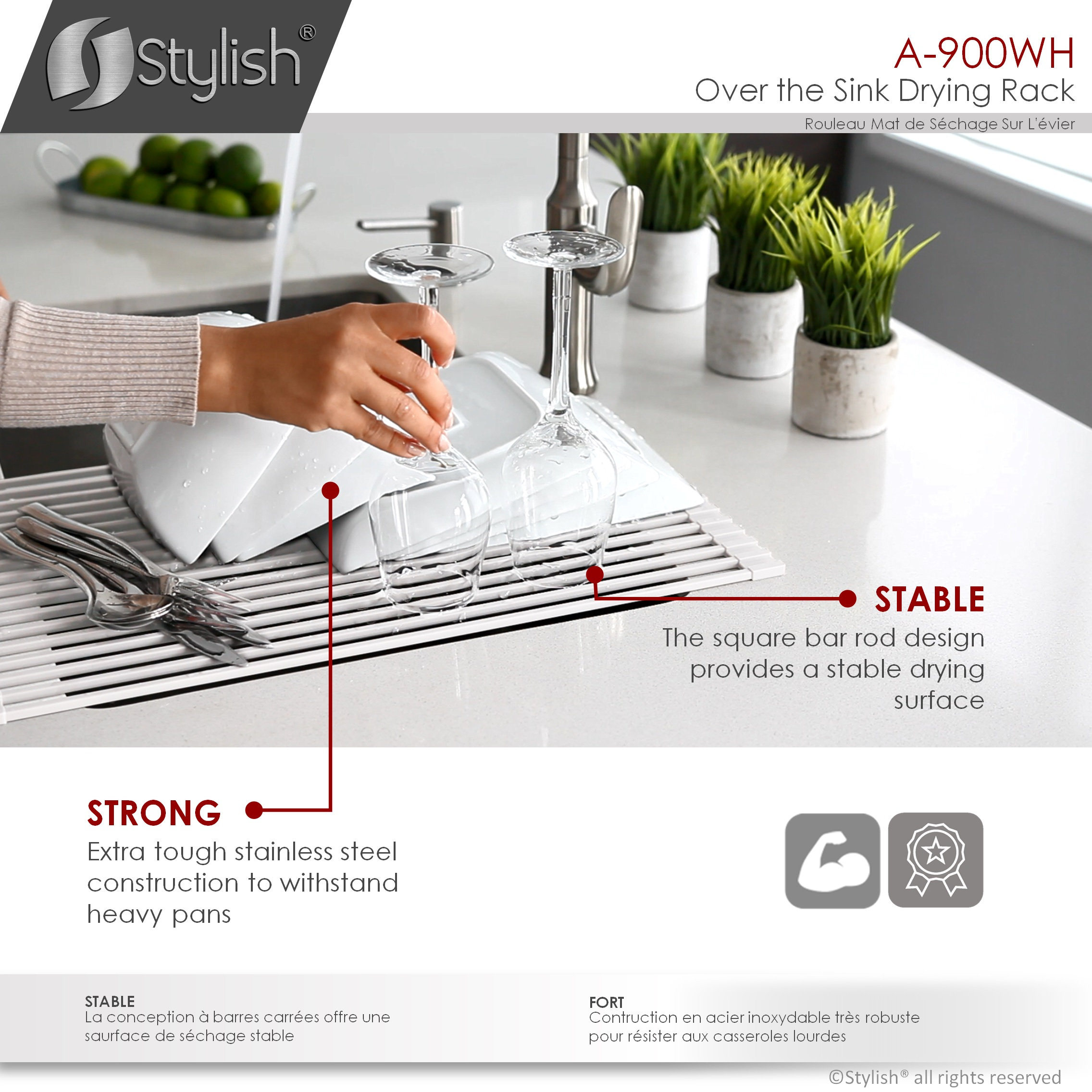 STYLISH Multipurpose Over Sink Roll-Up Dish Drying Rack, White