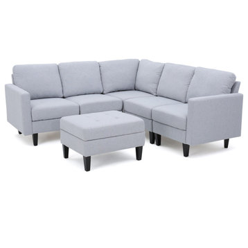 GDF Studio Bridger Fabric Sectional Couch With Ottoman, Light Gray