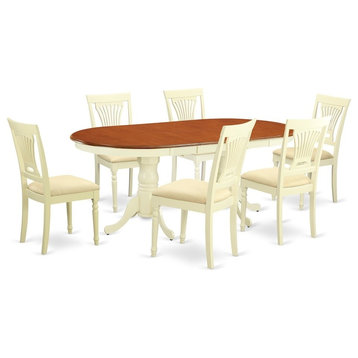 7-Piece Dining Room Set, Table With 6 Chairs With Cushion, Buttermilk/Cherry