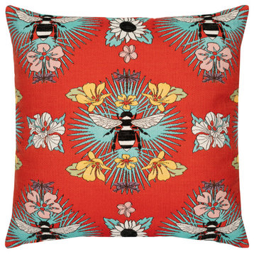 Tropical Bee Red Indoor/Outdoor Performance Pillow, 22"x22"
