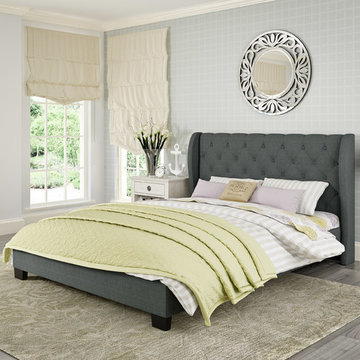 CorLiving Fairfield Tufted Blue Grey Upholstered Queen Bed