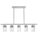 Livex Lighting - Livex Lighting Harding Polished Chrome Light Linear Chandelier - The transitional style of the Harding five light linear chandelier features an eye-catching clear seeded glass shade floating inside a unique double forged square design in a polished chrome finish.
