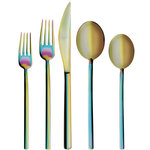 Mepra - Due Flatware Set, Ice Rainbow, 20 Pcs. - The Due collection by Mepra is flatware that exudes luxury as a lifestyle. Its cool, minimal, style is inspired by influential designers like Angelo Mangiarotti and exalted through generations of tradition, technique and superb materials. They're quite practical, too. The metal undergoes a titanium-based molecular embedding process that makes for dishwasher-safe utensils that won't corrode, oxidize or stain.