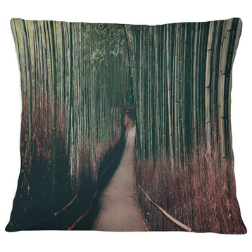 Bamboo Grove in Arashiyama Panorama Forest Throw Pillow, 18"x18"