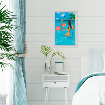 "Feed Flamingos" Framed Painting Print