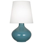 Robert Abbey - Robert Abbey OB993 June - One Light Table Lamp - Shade Included.  Dimable: Yes  Base Dimension: 7.50June One Light Table Lamp Antique Brass/Steel Blue Glazed Ceramic Oyster Linen Shade *UL Approved: YES *Energy Star Qualified: n/a  *ADA Certified: n/a  *Number of Lights: Lamp: 1-*Wattage:150w A bulb(s) *Bulb Included:No *Bulb Type:A *Finish Type:Antique Brass/Steel Blue Glazed Ceramic