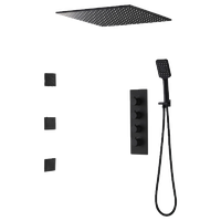 Ceiling Mount Square Black Rain Shower System With Body Spray Jets in Wall, 16 I