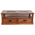 Sunny Designs - Sedona Coffee Table With Casters - Anchor your living room with the character and craftsman appeal of the Sedona 2-Drawer Slate-Top Coffee Table. This piece is crafted from beautiful oak with a rich rustic finish, and features dented knobs and natural slate details that add to its robust look. Equipped with two utility drawers and a shelf space, the Sedona is perfect for storing and displaying in handsome style. Traditional country style finds new life in this modern heirloom piece from the Sunny Designs, Inc. collection.