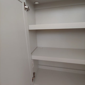 Light Gray Built-in Desk Unit with Inset Doors and Drawer Fronts