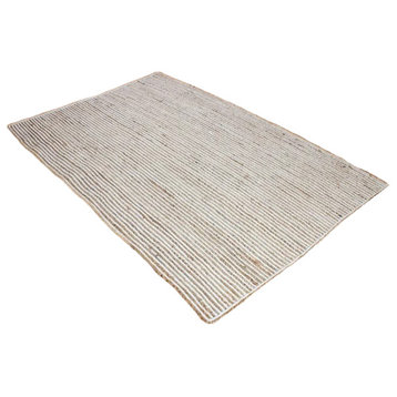 Unique Reversible Area Rug, Natural Jute With White Striped Pattern, 2' X 16'
